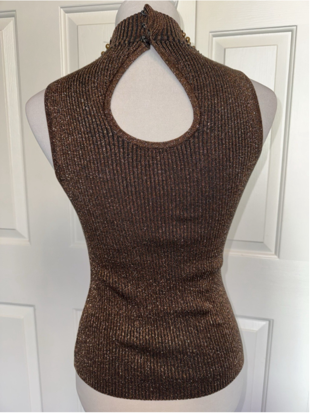 Vintage Cache Y2K Silk Blend Metallic Beaded Mock Neck Top M Party Going Out - Picture 2 of 12